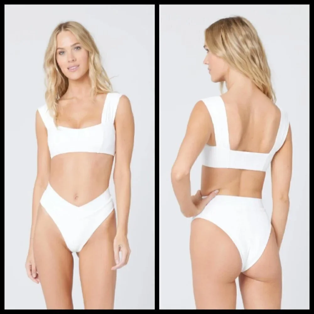 💕L*SPACE💕 Pointelle Rib Bikini Set - Gizelle Top + Desi Bottom ~ White XL NWT